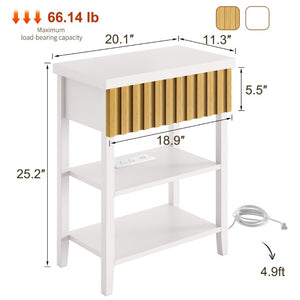 English Elm Fluted Relief Nightstand Set of 2 with Charging Station and Open Shelves for Bedroom T6372P547414