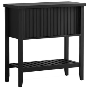 English Elm 31.5 Inch Fluted Console Table with Sliding Doors Open Shelf for Entryway or Office Black T6372P547509