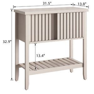 English Elm 31.5 Inch Fluted Console Table with Sliding Doors Open Shelf for Entryway or Office Beige T6372P547510