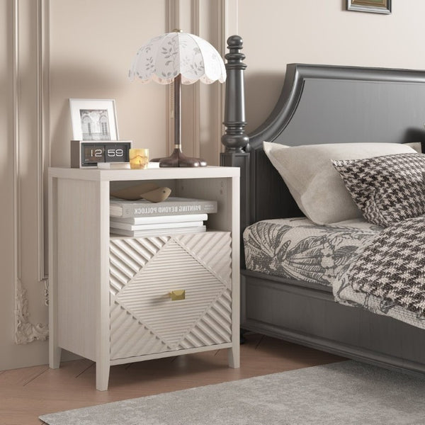 English Elm Nightstand Set of 2 with Built in Charging Station Open Shelf and Cabinet for Bedroom T6372P547513