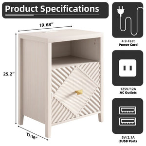 English Elm Nightstand Set of 2 with Built in Charging Station Open Shelf and Cabinet for Bedroom T6372P547513
