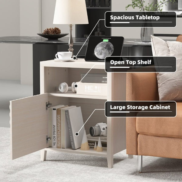 English Elm Nightstand Set of 2 with Built in Charging Station Open Shelf and Cabinet for Bedroom T6372P547513