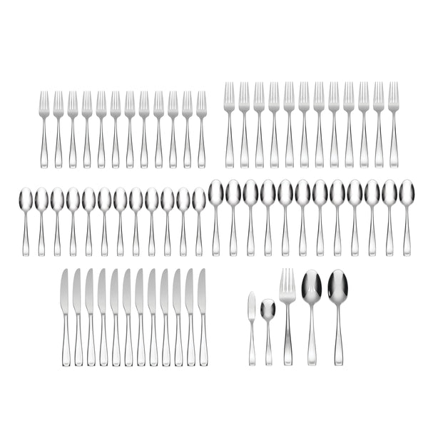 Lenox Moda 65 Piece 18/10 Stainless Steel Flatware Set Mirror Polish Serves 12 T711065DL20
