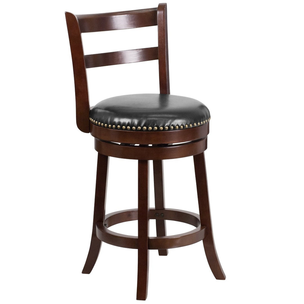 English Elm Ronnie 26'' High Cappuccino Counter Stool with Black LeatherSoft Swivel Seat - Timeless Elegance! TA-16026-CA-GG