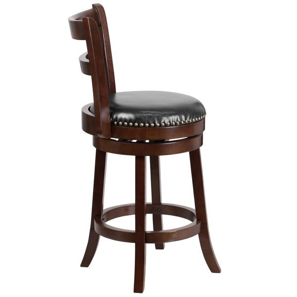 English Elm Ronnie 26'' High Cappuccino Counter Stool with Black LeatherSoft Swivel Seat - Timeless Elegance! TA-16026-CA-GG