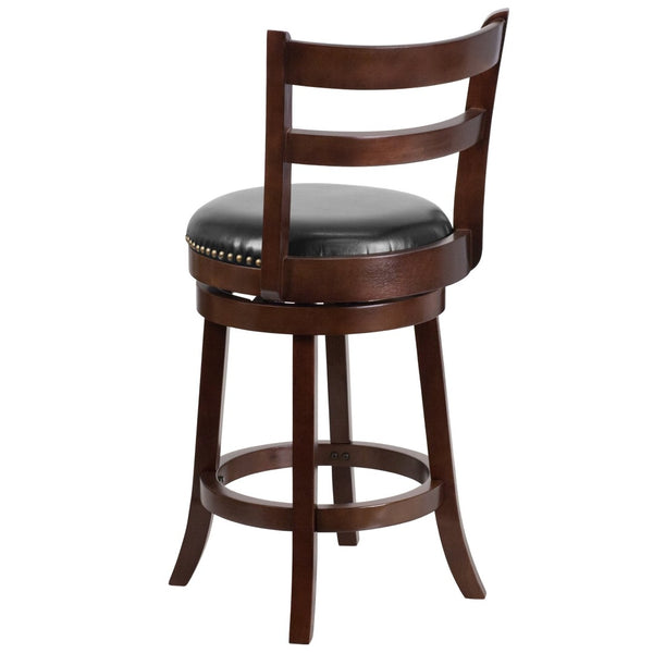 English Elm Ronnie 26'' High Cappuccino Counter Stool with Black LeatherSoft Swivel Seat - Timeless Elegance! TA-16026-CA-GG