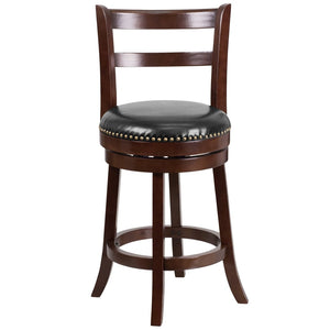 English Elm Ronnie 26'' High Cappuccino Counter Stool with Black LeatherSoft Swivel Seat - Timeless Elegance! TA-16026-CA-GG