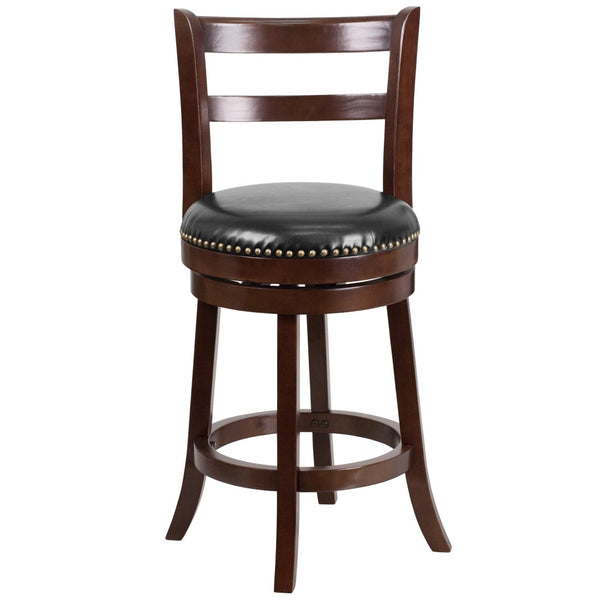 English Elm Ronnie 26'' High Cappuccino Counter Stool with Black LeatherSoft Swivel Seat - Timeless Elegance! TA-16026-CA-GG