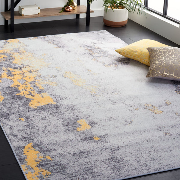 Safavieh Tacoma Premium Polyester Area Rug - Stylish, Machine Washable, And Slip Resistant For Home Decor Grey ,Gold Polyester Pile Tac803f-4sq