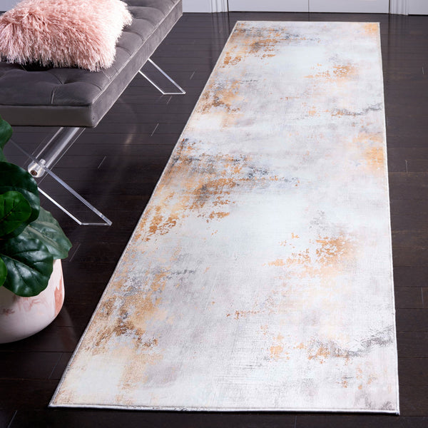 Safavieh Tacoma Modern Grey & Gold Abstract Area Rug — Low-Profile Machine-Washable Polyester, Slip-Resistant 4'-0" x 4'-0" TAC805F-4SQ