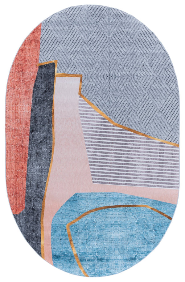 Safavieh Tacoma 834b Beige Blue Oval Rug - Machine Washable, Slip Resistant, Stylish 5' X 8' Home Accent Beige ,Blue Polyester Pile Tac834b-5ov