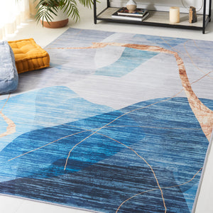 Safavieh Tacoma Area Rug - Contemporary Abstract Design, Durable Power Loomed Construction, Washable & Safe Blue ,Gold Polyester Pile Tac836m-4sq