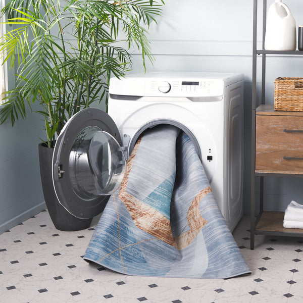 Safavieh Tacoma Area Rug - Contemporary Abstract Design, Durable Power Loomed Construction, Washable & Safe Blue ,Gold Polyester Pile Tac836m-4sq