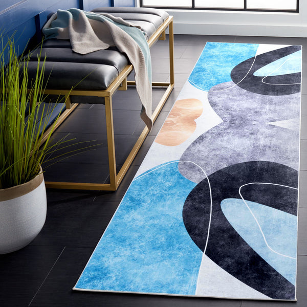 Safavieh Tacoma Contemporary Area Rug - Machine Washable, Slip Resistant, And Stylish For Any Space Dark Grey ,Turquoise Polyester Pile Tac837g-4r