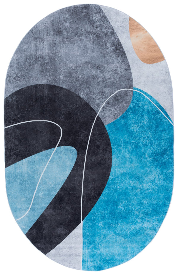 Safavieh Tacoma Contemporary Area Rug - Machine Washable, Slip Resistant, And Stylish For Any Space Dark Grey ,Turquoise Polyester Pile Tac837g-4r