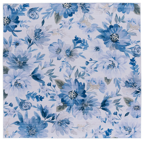 Safavieh Tacoma Coastal Floral Area Rug In Light Blue & Blue – Low-Profile, Power-Loomed Polyester, Slip-Resistant Backing 4'-0" x 6'-0" TAC852L-4