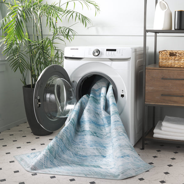 Safavieh Tacoma Power-Loomed 2'6"X4' Grey Aqua Rug — Low-Profile, Washable Polyester, Slip-Resistant Coastal Elegance TAC919B-24