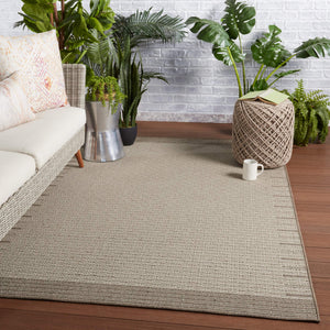 Jaipur Living Vibe by Jaipur Living Poerava Flatweave Polypropylene Indoor Outdoor Bordered Neutral Rug Gray 5'3"X7'6" RUG149706