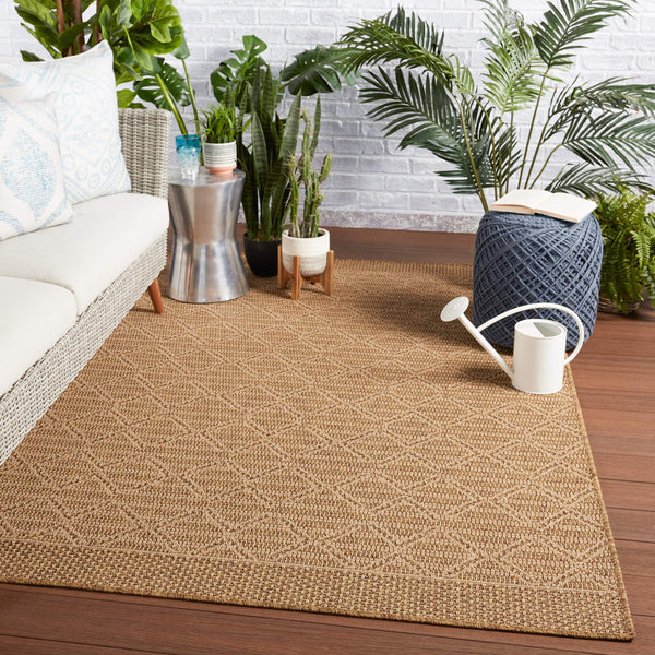 Jaipur Living Vibe by Jaipur Living Motu Flatwoven Polypropylene Trellis Rug for Patio or Foyer Light Brown 4'X6' RUG149733