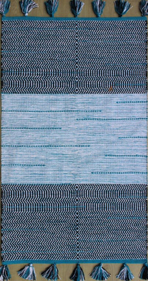 Chandra Rugs Hand-woven Flatweave Cotton Rug – Luxurious Artisanal Design For A Cozy, Sustainable Home Decor Blue,Black Cotton Tan45928-576