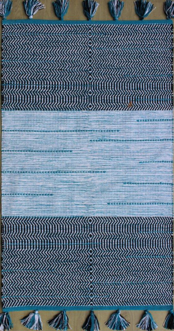 Chandra Rugs Hand-woven Flatweave Cotton Rug – Luxurious Artisanal Design For A Cozy, Sustainable Home Decor Blue,Black Cotton Tan45928-576