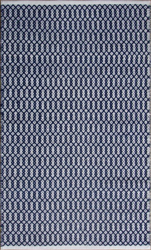 Chandra Rugs Hand-woven Cotton Flatweave Rug - Unique Artisanal Design To Elevate Your Living Space With Comfort Navy,White Cotton Tan45931-576