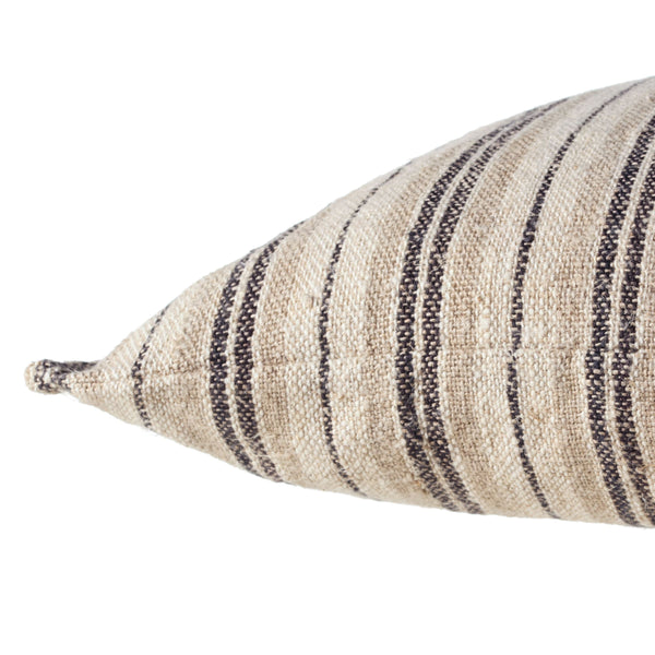 Jaipur Living Jaipur Living Tanzy Linen Lumbar Pillow Cover Earthy Stripe Reversible Woven Texture Dark Brown / Cream 13"X21" Lumbar PLC102550