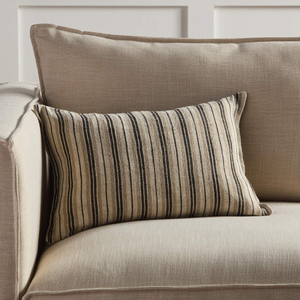 Jaipur Living Jaipur Living Lucien Linen Lumbar Pillow Earthy Stripe Poly Insert for Rooms Dark Brown / Cream 13"X21" Lumbar Poly Fill PLW103887