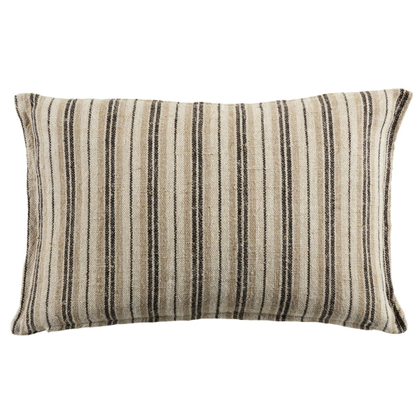 Jaipur Living Jaipur Living Tanzy Linen Lumbar Pillow Cover Earthy Stripe Reversible Woven Texture Dark Brown / Cream 13"X21" Lumbar PLC102550