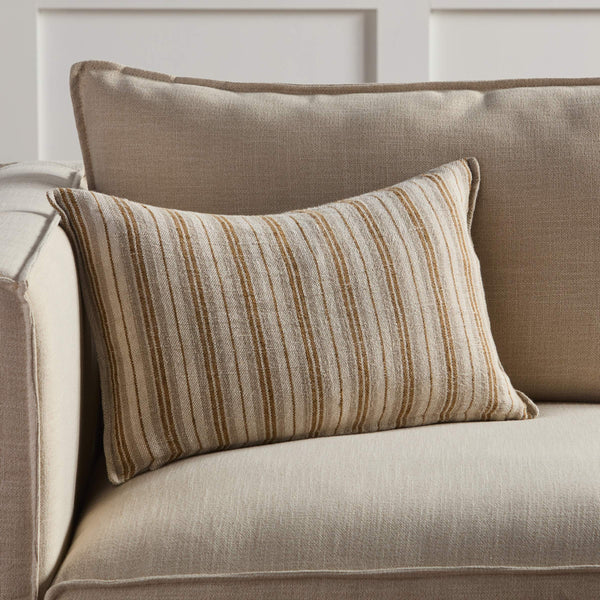 Jaipur Living Jaipur Living Tanzy Linen Lumbar Pillow Cover Earthy Stripe Reversible Woven Texture Cream / Gold 13"X21" Lumbar PLC102569