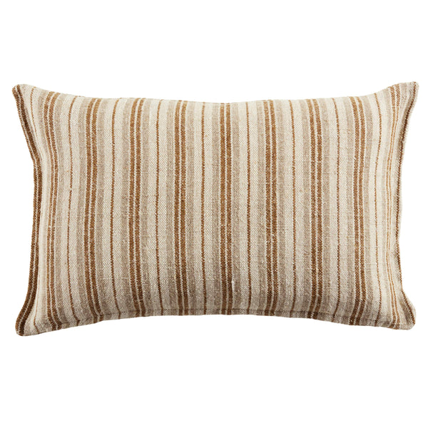 Jaipur Living Jaipur Living Tanzy Linen Lumbar Pillow Cover Earthy Stripe Reversible Woven Texture Cream / Gold 13"X21" Lumbar PLC102569