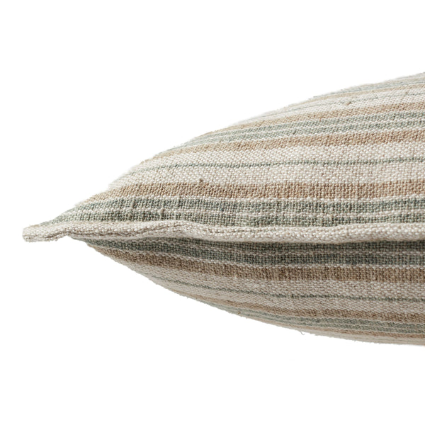 Jaipur Living Jaipur Living Lucien Linen Lumbar Pillow Earthy Stripe Poly Insert for Rooms Cream / Mint 20" Square Down PLW103939