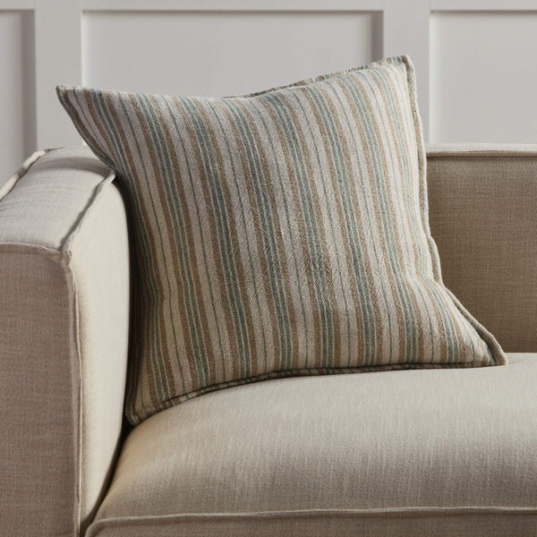 Jaipur Living Jaipur Living Lucien Linen Lumbar Pillow Earthy Stripe Poly Insert for Rooms Cream / Mint 20" Square Down PLW103939
