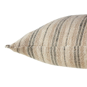 Jaipur Living Jaipur Living Lucien Linen Lumbar Pillow Earthy Stripe Poly Insert for Rooms Cream / Mint 13"X21" Lumbar Down PLW103938