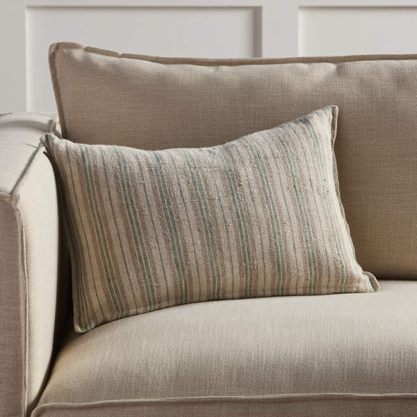 Jaipur Living Jaipur Living Lucien Linen Lumbar Pillow Earthy Stripe Poly Insert for Rooms Cream / Mint 13"X21" Lumbar Down PLW103938