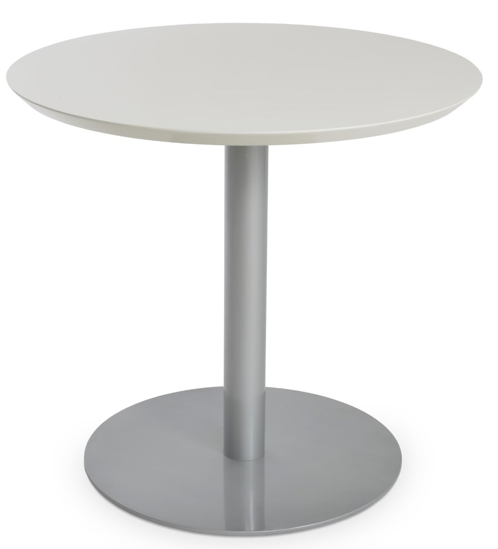 Soho Concept Tango Wood Dining Table: Elegant White Lacquer & Walnut Top, Modern Matte Steel Base, 32" Diameter Silver,White  Soho-concept-dining-chair-13916