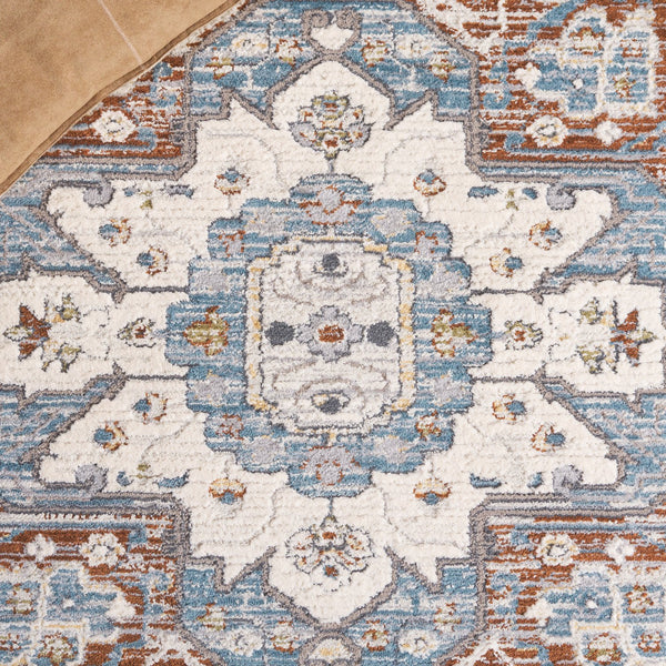 Safavieh Taylor 106B Ivory & Blue Oriental Rug — Power‑Loomed Polyester/Cotton, Stain‑Resistant, Non‑Slip Backing TAY106B-5