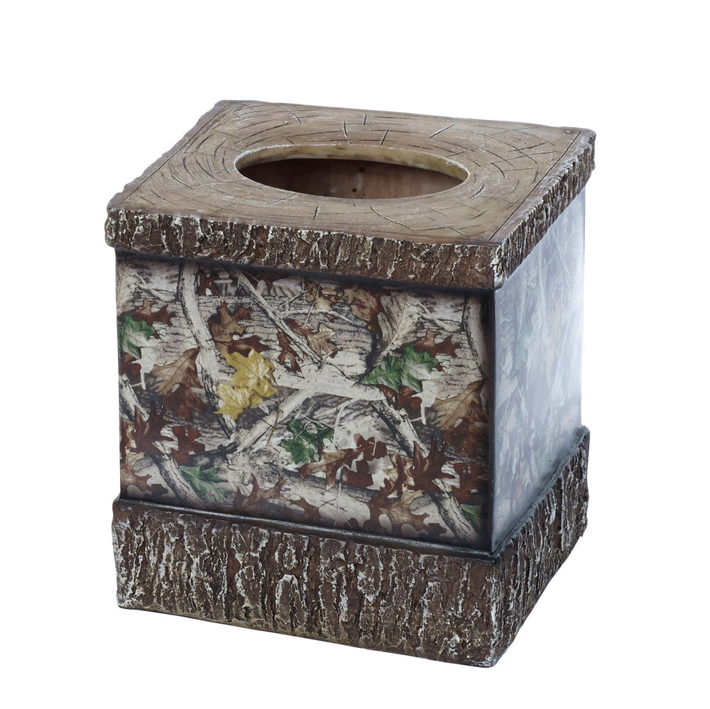 Hiend Accents Camo Tissue Box Cover - Rustic Resin Design With Textured Bark Edge For Cozy Lodge Decor Elegance Brown,Cream Resin Tb1001