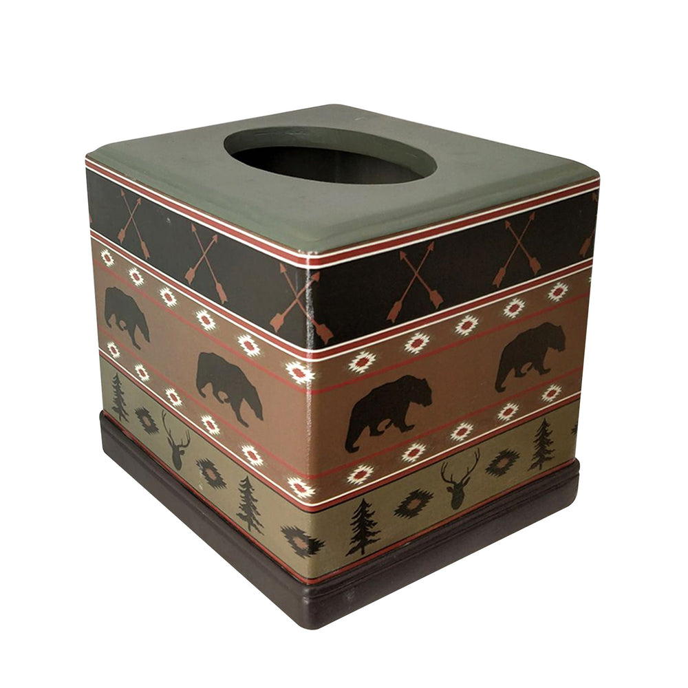 Hiend Accents Aztec Bear Tissue Box Cover – Rustic Resin Design With Nature-inspired Patterns For Cozy Decor Green,Black,Tan Resin Tb1917