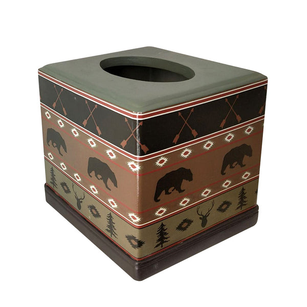 Hiend Accents Aztec Bear Tissue Box Cover – Rustic Resin Design With Nature-inspired Patterns For Cozy Decor Green,Black,Tan Resin Tb1917