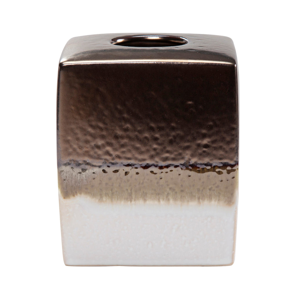 Hiend Accents Gilded Stoneware Tissue Box Cover - Handcrafted Elegance With Metallic Glaze For Stylish Decor White ,Brown Ceramic Tb2106