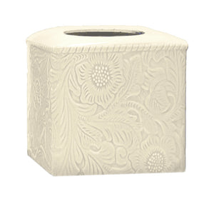 Hiend Accents Savannah Ceramic Tissue Box Cover - Elegant Handcrafted Stoneware With Unique Floral Design Cream Ceramic Tb4001-os-cr
