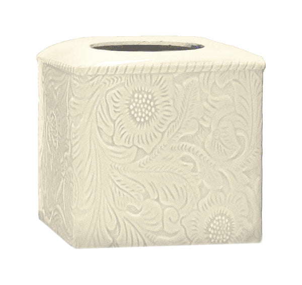 Hiend Accents Savannah Ceramic Tissue Box Cover - Elegant Handcrafted Stoneware With Unique Floral Design Cream Ceramic Tb4001-os-cr