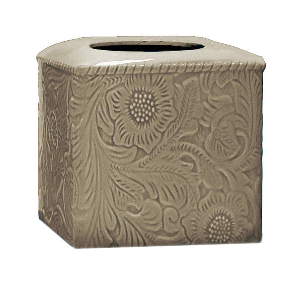 Hiend Accents Savannah Ceramic Tissue Box Cover - Elegant Handcrafted Stoneware With Unique Floral Design Taupe Ceramic Tb4001-os-tp