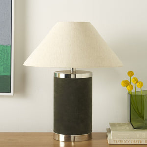 Safavieh Sola, 19.5 Inch, Olive Green, Velvet Table Lamp Off-White Shade 