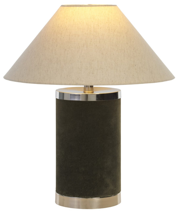 Safavieh Sola, 19.5 Inch, Olive Green, Velvet Table Lamp Off-White Shade 