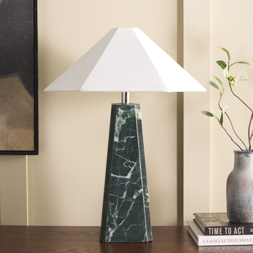 Safavieh Rylan, 25 Inch Black Marble Table Lamp - Elegant Ambient Lighting For Modern & Classic Interiors Green Marble Body ,Fabric Shade Tbl2026a