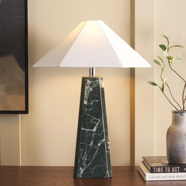 Safavieh Rylan, 25 Inch Black Marble Table Lamp - Elegant Ambient Lighting For Modern & Classic Interiors Green Marble Body ,Fabric Shade Tbl2026a