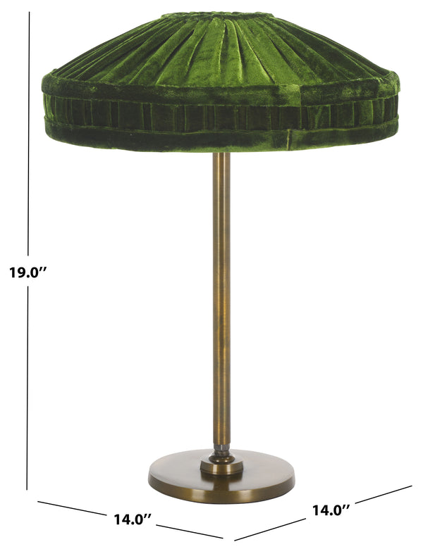 Safavieh Josie, Elegant 19-inch Green & Antique Brass Table Lamp With Velvet Shade For Cozy Spaces Green ,Antique Brass Metal Body ,Velvet Shade Tbl2030a