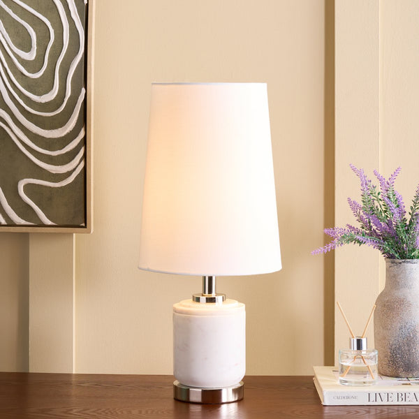 Safavieh Tigi, 22-inch White/Silver Marble Metal Table Lamp – Elegant Illumination For Modern Home Decor White ,Silver Marble Body ,Metal Base ,Fabric Shade Tbl2032a-2bx